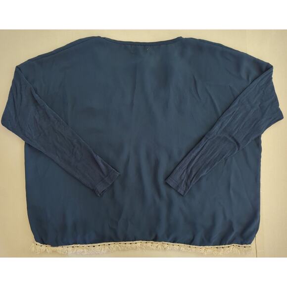 Takara Blue Cream Teal Boho Long Sleev Blouse Tassels Embroidered Womens Size S - Picture 5 of 5